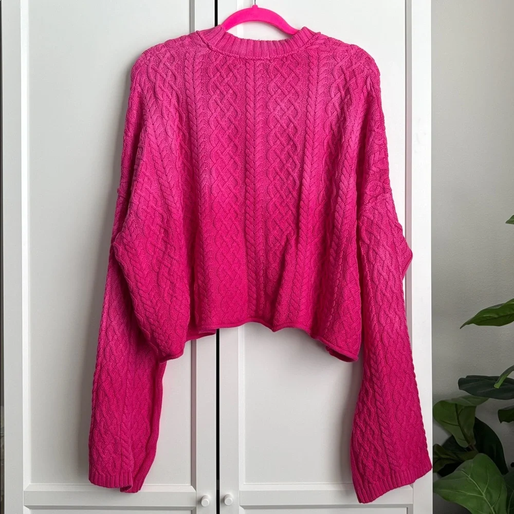 NWOT Free People Washed Ashore Cardi, Hot Pink Combo, XS